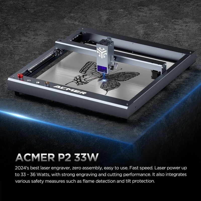 ACMER P2 33W دستگاه برش لیزر حکاکی، چوب لیزر حکاکی و برش سرعت بالا 30000mm/min