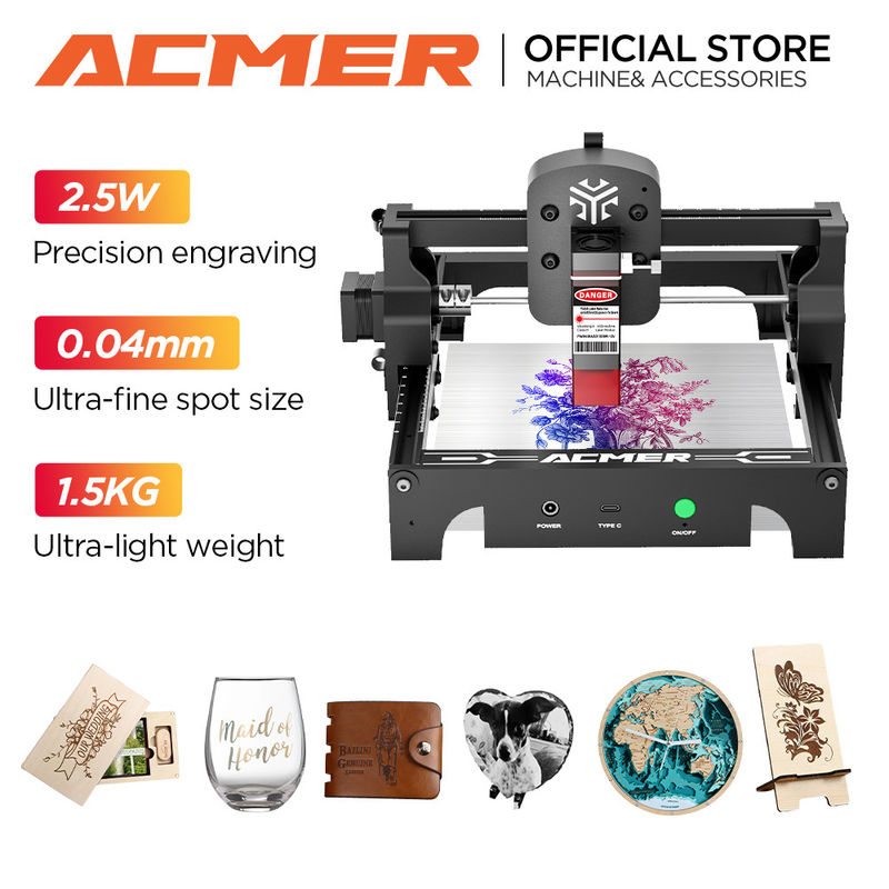 ACMER S1 ماشین نقاش لیزر قابل حمل کوچک 0.04 * 0.04mm اندازه نقطه برای چوب فولاد ضد زنگ