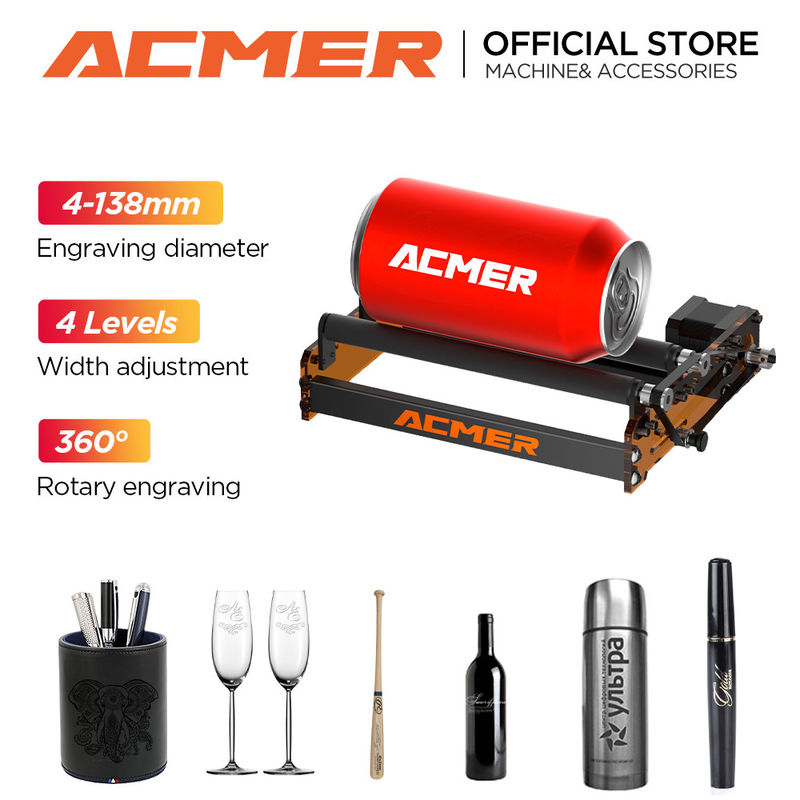 ACMER M2 لیزر رول چرخشی پشتیبانی حکاکی اشیاء استوانه ای بطری های شیشه ای شیشه های ساقه دار