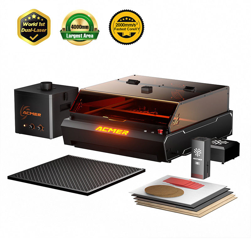 ACMER P3 2-in-1 دو لیزر حکاکی با 10W دیود لیزر 2W لیزر IR و AP220 دود پاک کننده هوا