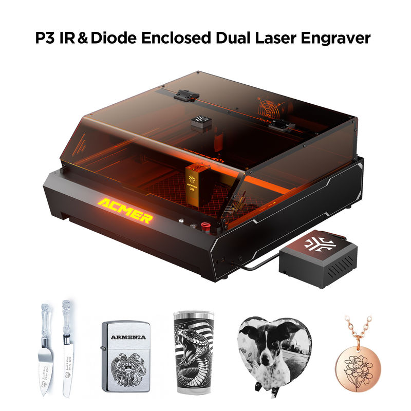 ACMER P3 96W CNC Laser Engraver سرعت بالا پروفایل آلومینیومی بدنه 10000mw دیود لیزر روش ارتباطی USB / APP / TF